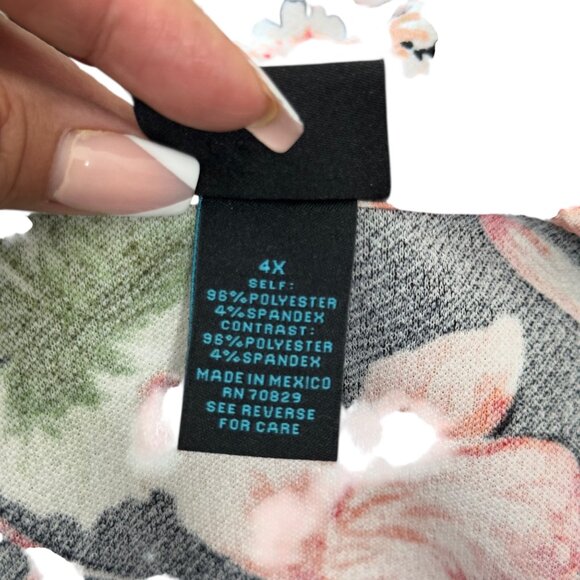 Rue+ Womens Floral Wrap Style Dress 4X Short Sleeve Black & Multicolor Stretch - Picture 4 of 8